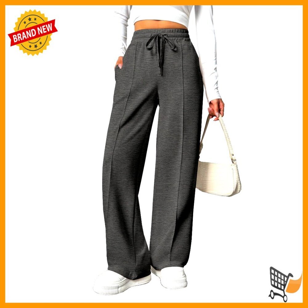 Wide Leg Sweatpants High Waisted Baggy Elastic Seams Loose Active Pants with